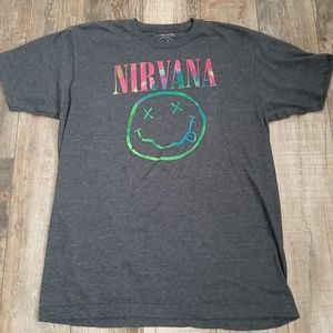 Nirvana Band T Shirt Men XL Adult Blue Music Rock Retro Tie Dye Smiley Face Kurt